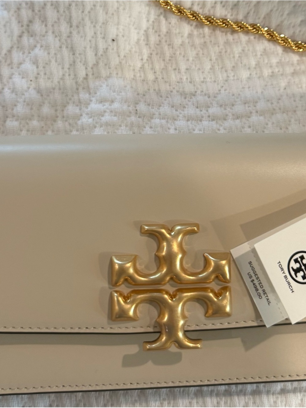 Tory Burch Soft Beige Crossbody with Gold Logo Hardware nwt